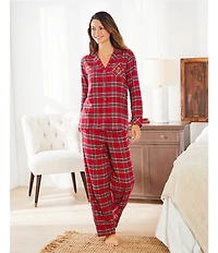 Lauren Ralph Lauren Long Sleeve Notch Collar Brushed Twill Plaid Holiday Pajama Set