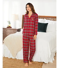 Lauren Ralph Lauren Long Sleeve Notch Collar Brushed Twill Plaid Holiday Pajama Set