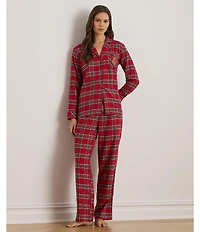 Lauren Ralph Lauren Long Sleeve Notch Collar Brushed Twill Plaid Holiday Pajama Set