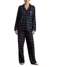 Lauren Ralph Lauren Long Sleeve Notch Collar Brushed Twill Plaid Holiday Pajama Set