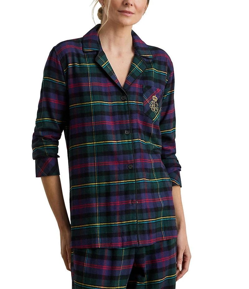 Lauren Ralph Lauren Long Sleeve Notch Collar Brushed Twill Plaid Holiday Pajama Set