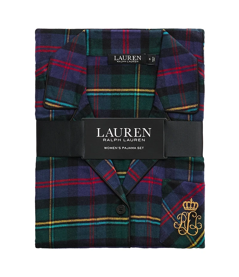 Lauren Ralph Lauren Long Sleeve Notch Collar Brushed Twill Plaid Holiday Pajama Set