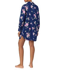 Lauren Ralph Lauren Long Sleeve Notch Collar Button Front Floral Print Woven Lawn Sleepshirt