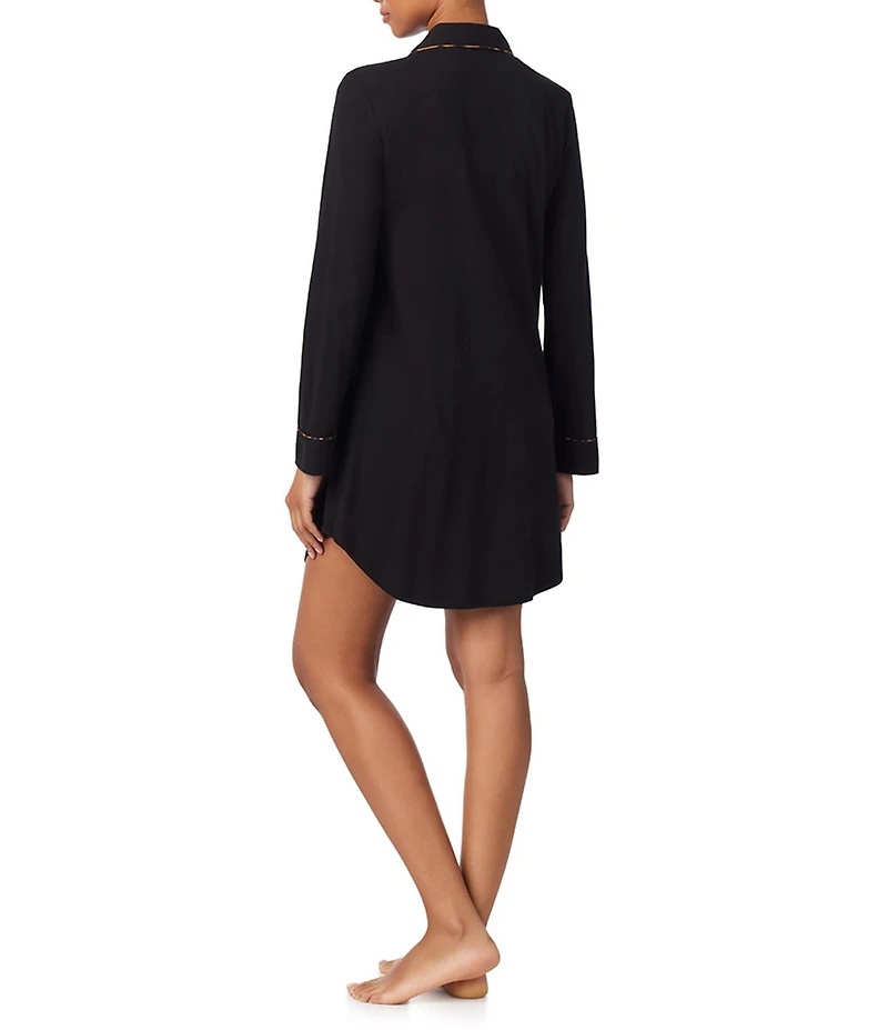 Lauren Ralph Lauren Long Sleeve Notch Collar Button-Front Knit Sleepshirt