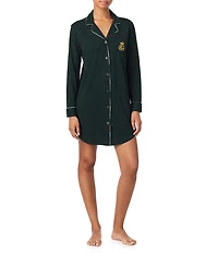 Lauren Ralph Lauren Long Sleeve Notch Collar Button-Front Knit Sleepshirt