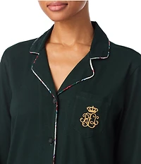 Lauren Ralph Lauren Long Sleeve Notch Collar Button-Front Knit Sleepshirt