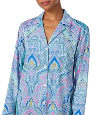 Lauren Ralph Lauren Long Sleeve Notch Collar Button Front Multi Paisley Sateen Sleepshirt