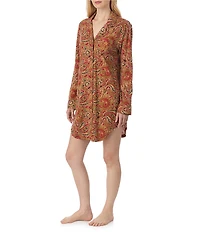 Lauren Ralph Lauren Long Sleeve Notch Collar Button-Front Paisley Print Knit Sleepshirt