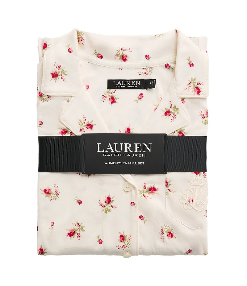 Lauren Ralph Lauren Long Sleeve Notch Collar Cotton Cloud Floral Print Long Pajama Set