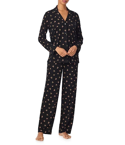 Lauren Ralph Lauren Long Sleeve Notch Collar Cotton Cloud Floral Print Long Pajama Set