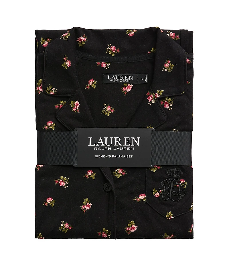 Lauren Ralph Lauren Long Sleeve Notch Collar Cotton Cloud Floral Print Long Pajama Set