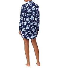 Lauren Ralph Lauren Long Sleeve Notch Collar Jersey Knit Button Front Floral Print Sleepshirt