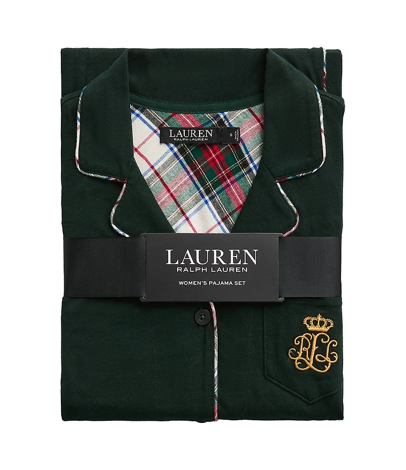 Lauren Ralph Lauren Long Sleeve Notch Collar Knit Holiday Plaid Long Pajama Set