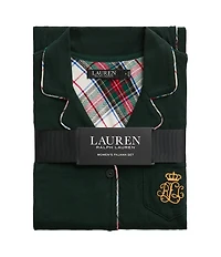 Lauren Ralph Lauren Long Sleeve Notch Collar Knit Holiday Plaid Long Pajama Set