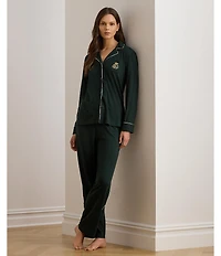 Lauren Ralph Lauren Long Sleeve Notch Collar Knit Holiday Plaid Long Pajama Set