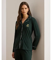 Lauren Ralph Lauren Long Sleeve Notch Collar Knit Holiday Plaid Long Pajama Set