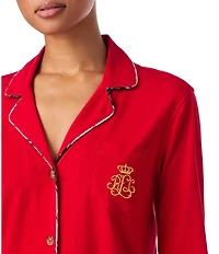 Lauren Ralph Lauren Long Sleeve Notch Collar Knit Holiday Plaid Long Pajama Set