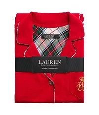 Lauren Ralph Lauren Long Sleeve Notch Collar Knit Holiday Plaid Long Pajama Set