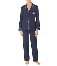 Lauren Ralph Lauren Long Sleeve Notch Collar Knit Long Cursive Monogram Pajama Set