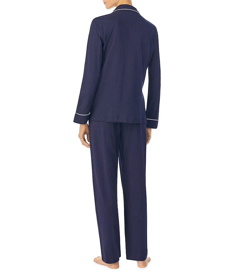 Lauren Ralph Lauren Long Sleeve Notch Collar Knit Long Cursive Monogram Pajama Set