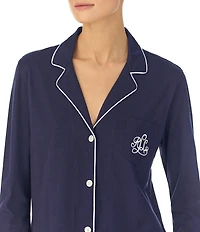Lauren Ralph Lauren Long Sleeve Notch Collar Knit Long Cursive Monogram Pajama Set