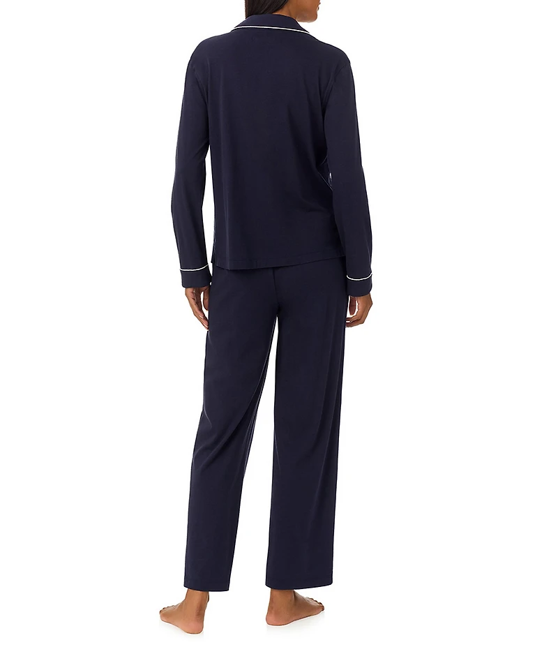 Lauren Ralph Lauren Long Sleeve Notch Collar Knit Long Cursive Monogram Pajama Set