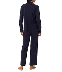 Lauren Ralph Lauren Long Sleeve Notch Collar Knit Long Cursive Monogram Pajama Set