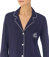 Lauren Ralph Lauren Long Sleeve Notch Collar Knit Long Cursive Monogram Pajama Set