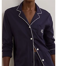 Lauren Ralph Lauren Long Sleeve Notch Collar Knit Long Cursive Monogram Pajama Set