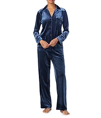 Lauren Ralph Lauren Long Sleeve Notch Collar Long Velvet Pajama Set