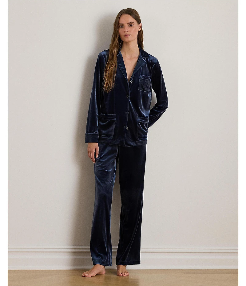 Lauren Ralph Lauren Long Sleeve Notch Collar Long Velvet Pajama Set