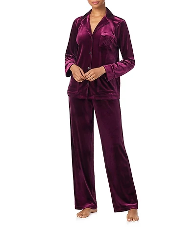 Lauren Ralph Lauren Long Sleeve Notch Collar Long Velvet Pajama Set