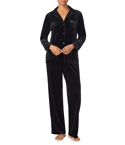 Lauren Ralph Lauren Long Sleeve Notch Collar Long Velvet Pajama Set
