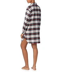 Lauren Ralph Lauren Long Sleeve Notch Collar Plaid Brushed Twill Holiday Button-Front Sleepshirt