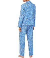 Lauren Ralph Lauren Long Sleeve Notch Collar Sateen Woven Paisley Print Pajama Set