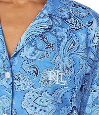 Lauren Ralph Lauren Long Sleeve Notch Collar Sateen Woven Paisley Print Pajama Set