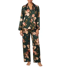 Lauren Ralph Lauren Long Sleeve Notch Collar Satin Floral Print Long Pajama Set