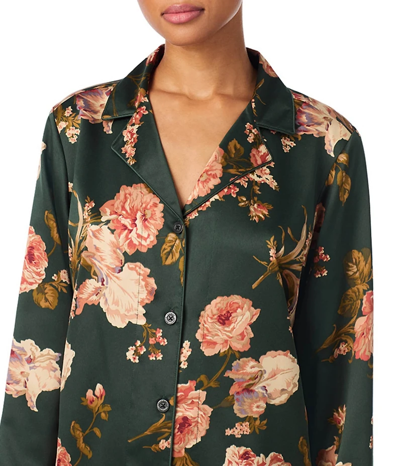 Lauren Ralph Lauren Long Sleeve Notch Collar Satin Floral Print Long Pajama Set