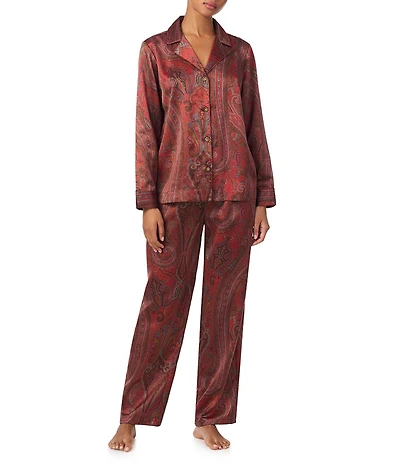 Lauren Ralph Lauren Long Sleeve Notch Collar Satin Paisley Pajama Set