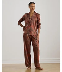 Lauren Ralph Lauren Long Sleeve Notch Collar Satin Paisley Pajama Set