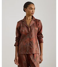 Lauren Ralph Lauren Long Sleeve Notch Collar Satin Paisley Pajama Set