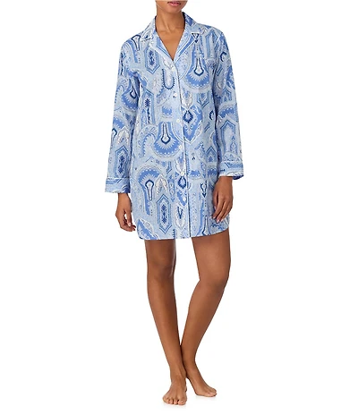 Lauren Ralph Lauren Long Sleeve Notch Collar Woven Paisley Sleepshirt