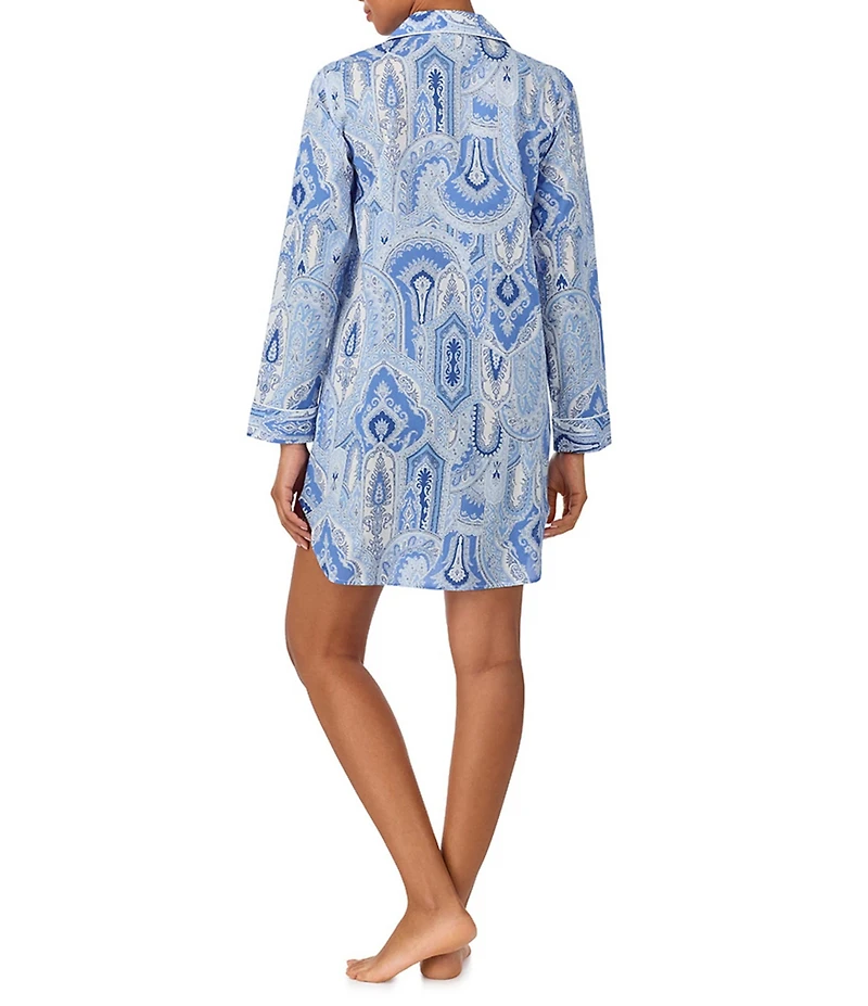 Lauren Ralph Lauren Long Sleeve Notch Collar Woven Paisley Sleepshirt