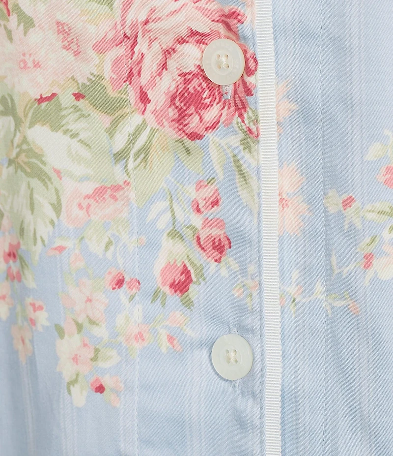 Lauren Ralph Lauren Long Sleeve Notch Collar Woven Sateen Floral Print Long Pajama Set