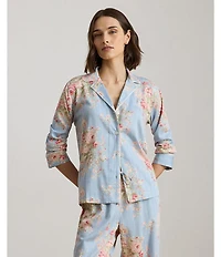 Lauren Ralph Lauren Long Sleeve Notch Collar Woven Sateen Floral Print Long Pajama Set