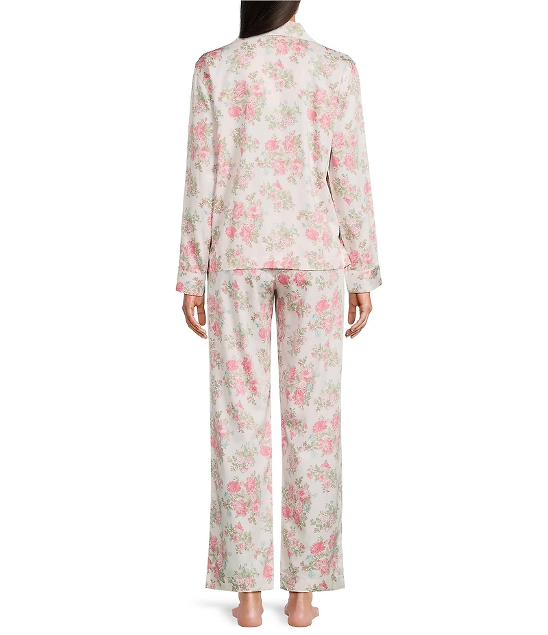 Lauren Ralph Lauren Long Sleeve Notch Collar Woven Sateen Floral Print Long Pajama Set