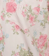 Lauren Ralph Lauren Long Sleeve Notch Collar Woven Sateen Floral Print Long Pajama Set