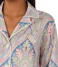 Lauren Ralph Lauren Long Sleeve Notch Collar Woven Sateen Paisley Pajama Set