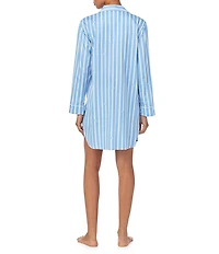 Lauren Ralph Lauren Long Sleeve Notch Collar Woven Sateen Stripe Print Sleepshirt