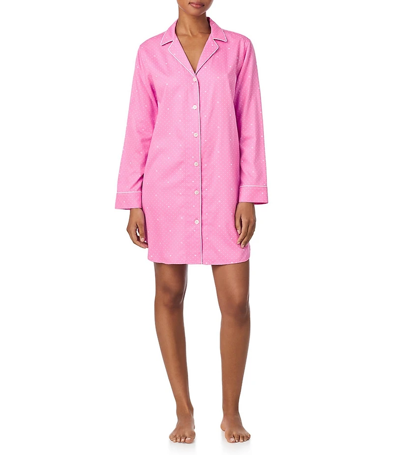 Lauren Ralph Lauren Long Sleeve Notch Collar Woven Sateen Valentine's Day Button Front Sleepshirt